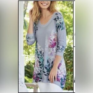 Soft Surroundings Lavender floral shark-bite hem sweater tunic womens Size PL